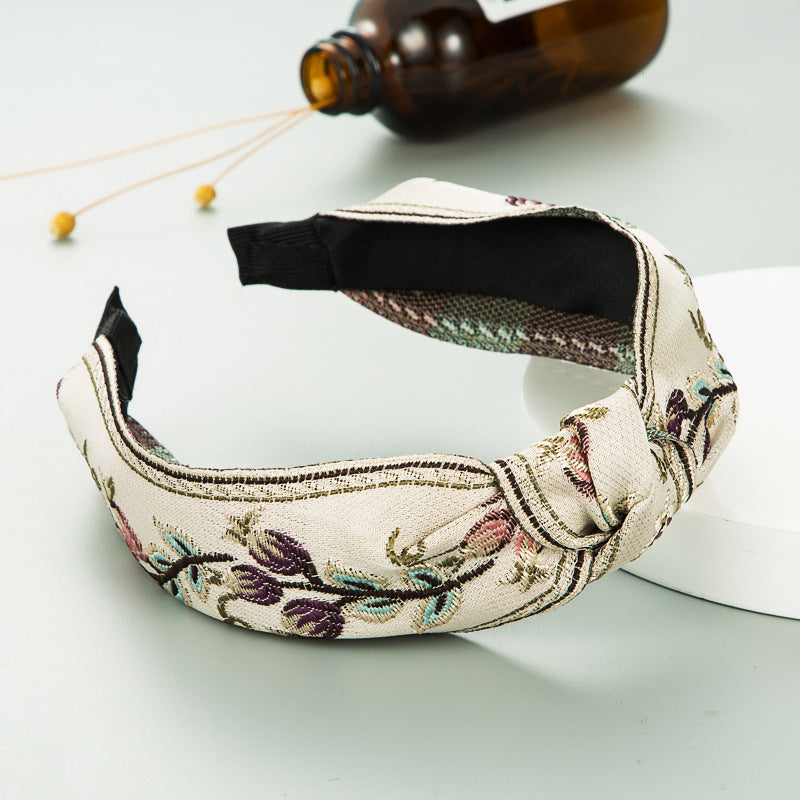 Retro Embroidered Knotted Fabric Headband | Consonak