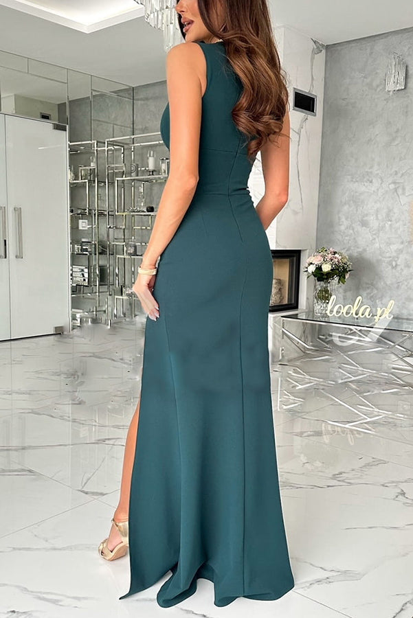 Height of Fame V-neck Ruched Slit Maxi Dress-consonak
