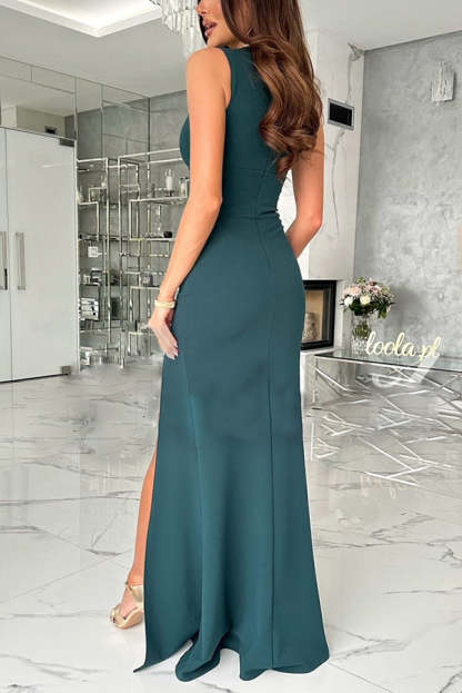 Height of Fame V-neck Ruched Slit Maxi Dress-consonak