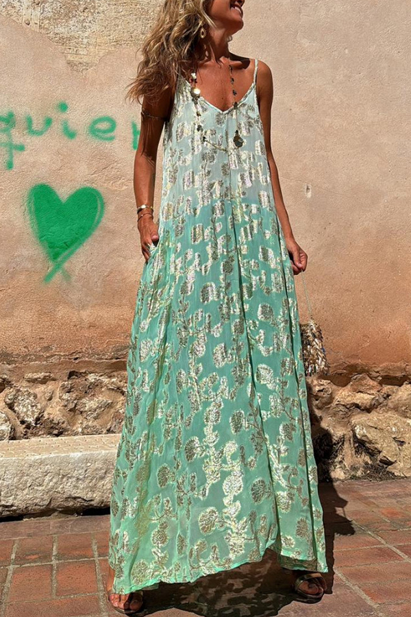 Bianca Tie Dye Gradient Flower Print Pocketed A-line Slip Maxi Dress-consonak