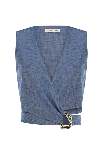 Crossover Slim Fit Sleeveless Vest and High Waisted Wide Leg Pants Set-consonak