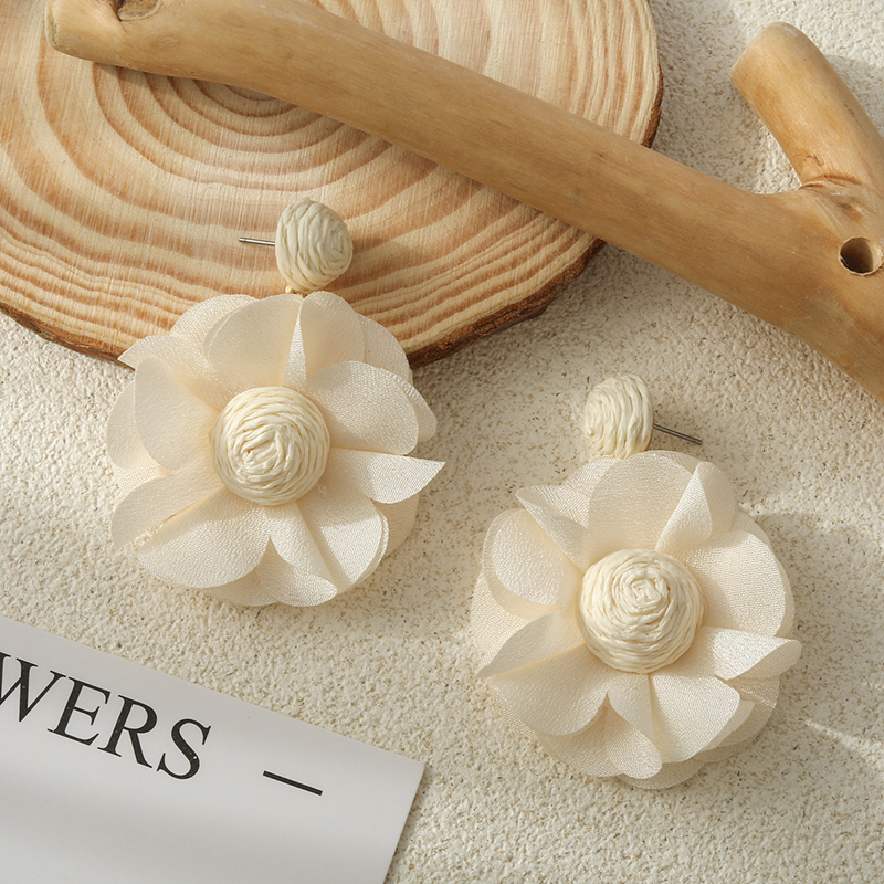 Bohemian Resort Style Fabric Flower Earrings-consonak