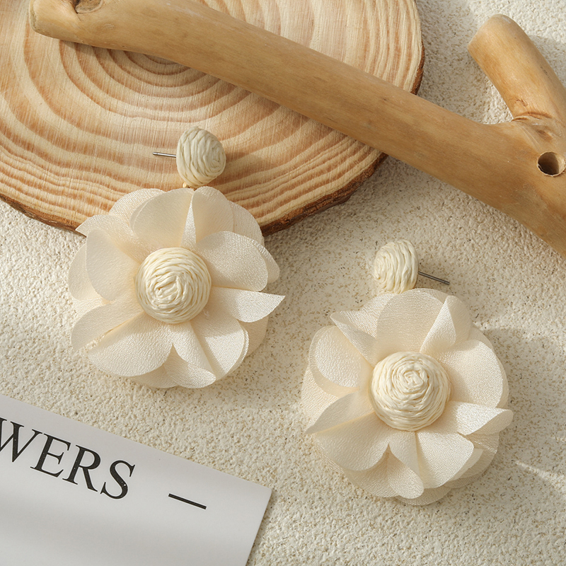 Bohemian Resort Style Fabric Flower Earrings-consonak