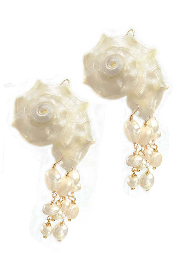 Summer Vacation Baroque Pearl Conch Earrings-consonak