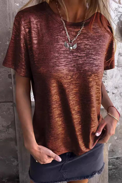 Fashionable Bronzing Round Neck Short-sleeved T-shirt-consonak