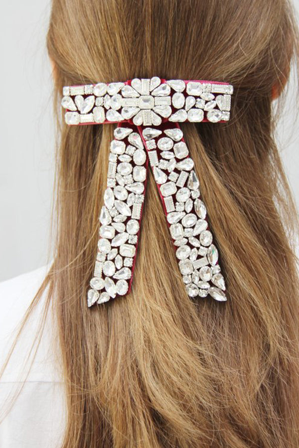 Luxurious Diamond-filled Velvet Bow Spring Clip Headdress-consonak