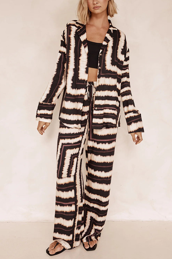 Planning Trips Satin Tie Dye Unique Print Button Down Oversized Blouse-consonak