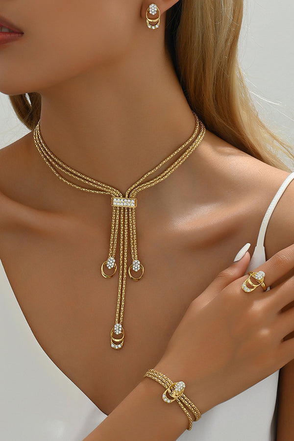 Simple and Fresh Diamond Necklace Earrings and Bracelet Ring Set | Consonak