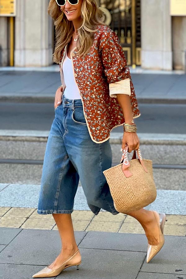 Terminally Stylish Denim Pocket Wide Leg Bermudas Jeans | Consonak