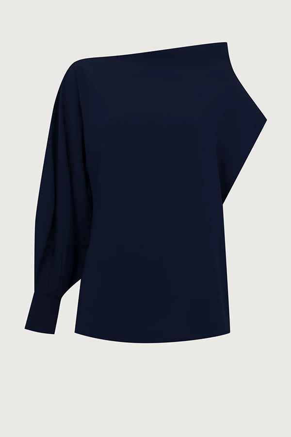 Cleo One Shoulder Irregular Balloon Sleeve Top and High Rise Pleated Button Waist Pocket Loose Pants Set