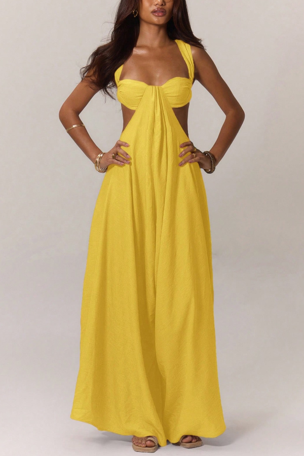 Solid Color Casual Camisole Loose Stretch Wide-leg Jumpsuit-consonak