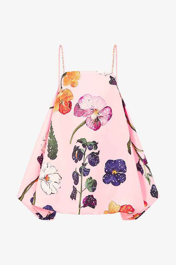 Whimsical Charm Wildflowers Print Embellished Shoulder Straps Bubble Hem A-line Mini Dress-consonak
