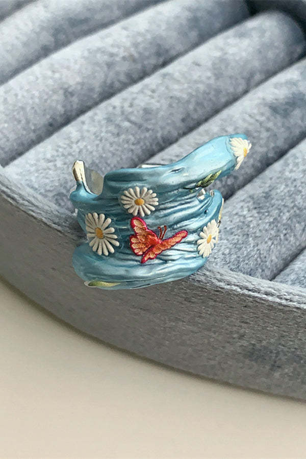 Colorful Dopamine Haze Blue Hand-painted Ring-consonak