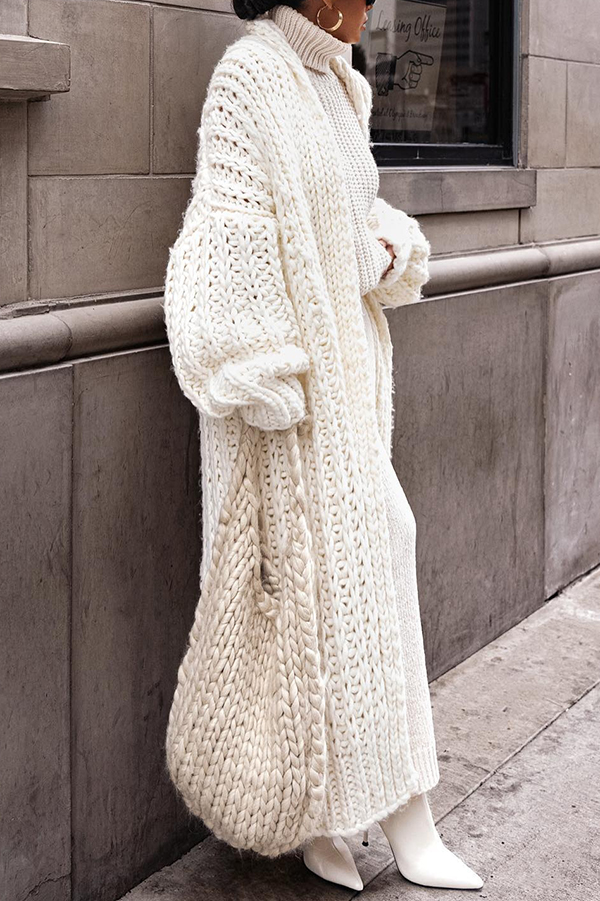 Embrace The Cold Solid Color Long Sleeve Knitted Loose Maxi Cardigan-consonak