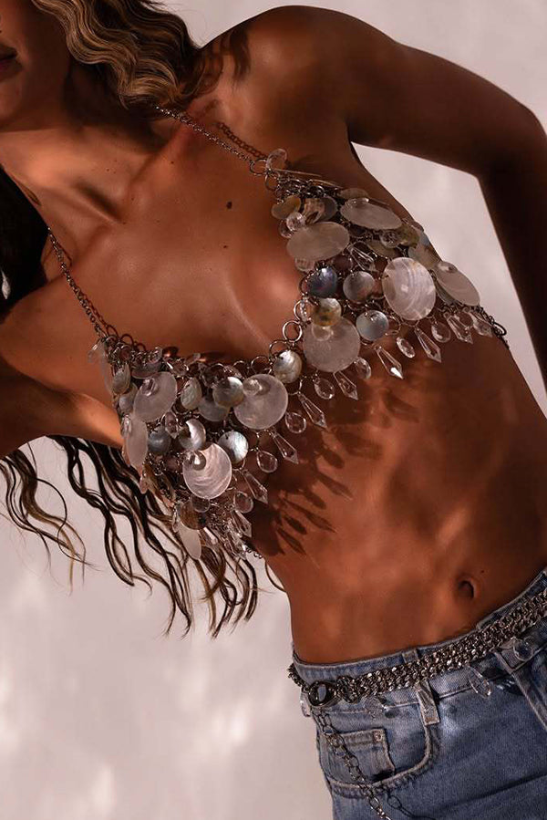 Sexy Sequined Halter Neck Chest Chain Necklace-consonak