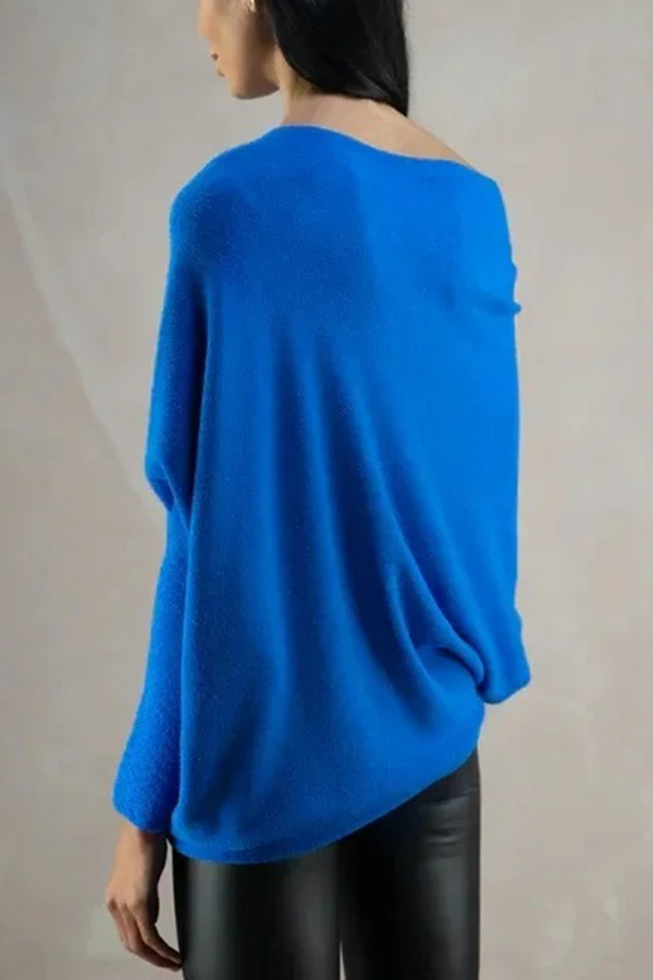 Solid Color Round Neck Long Sleeve Loose Knitted Sweater-consonak