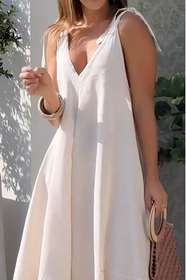 Solid Color Sleeveless V Neck Strappy Maxi Dress-consonak