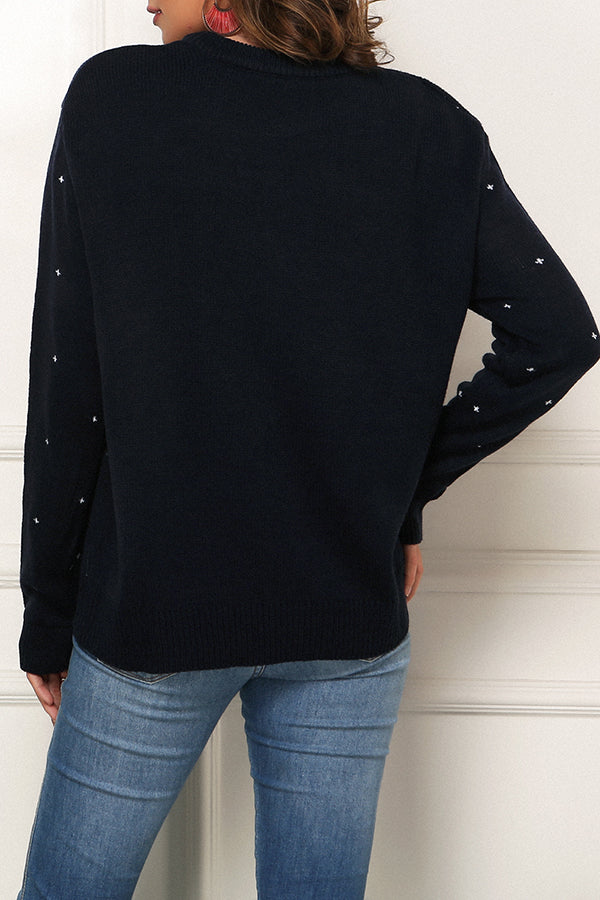 Christmas Print Crew Neck Long Sleeve Sweater-consonak