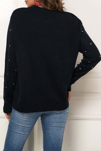 Christmas Print Crew Neck Long Sleeve Sweater-consonak