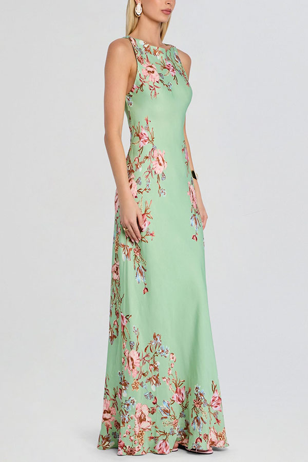 Love in Bloom Floral Print Asymmetrical Chiffon Cape Maxi Dress