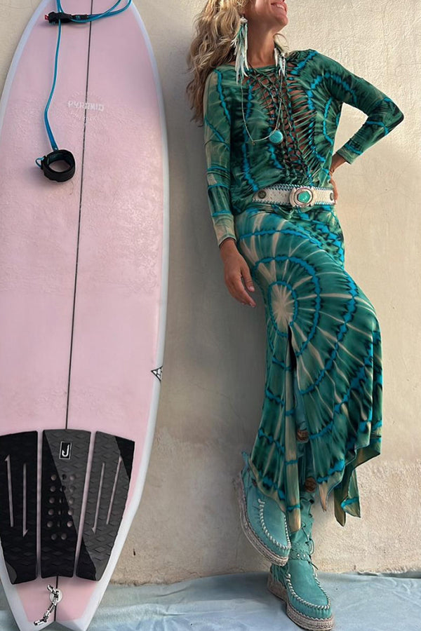 Giulia Tie-dye Print High Rise Stretch Slit Skirt-consonak