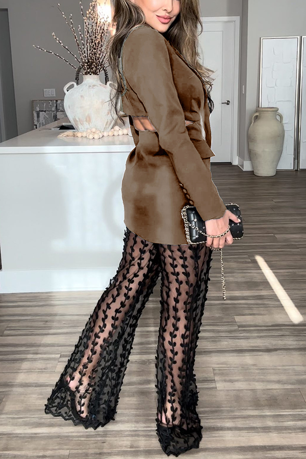 Queen Temperament Button Up Long Sleeve Backless Lapel Blazer-consonak