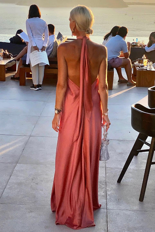 Classy and Fabulous Satin Halter Backless Party/Vocation Maxi Dress | Consonak