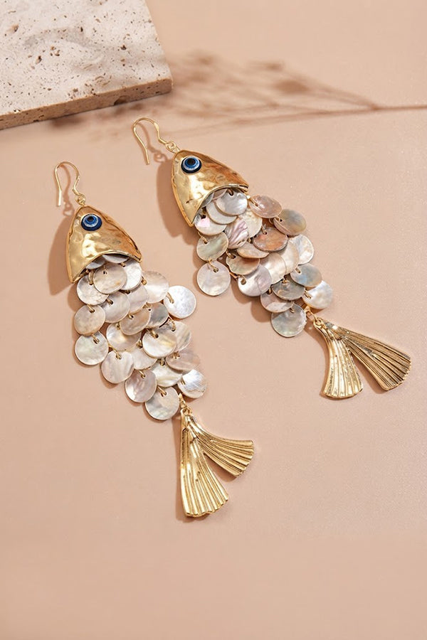 Fish-shaped Shell Tassel Ear Hooks-Consonak