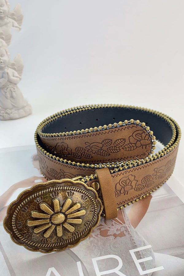 Retro Versatile Faux Leather Carved Brown Belt-consonak