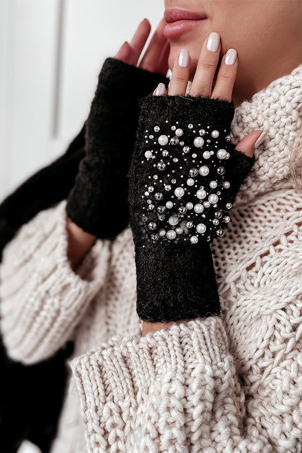 Shiny Pearl Fingerless Gloves-consonak