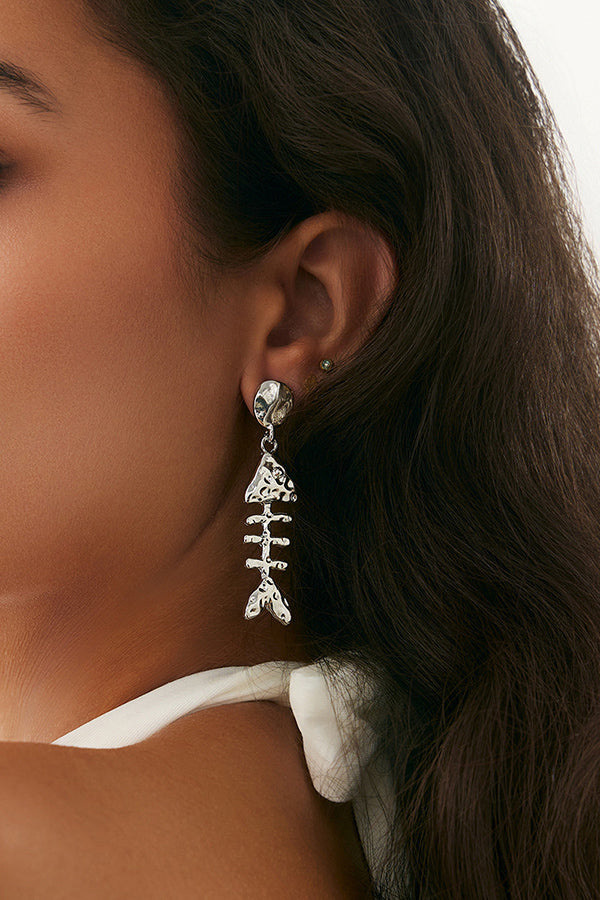 Fashionable Metal Fish Pendant Earrings-consonak
