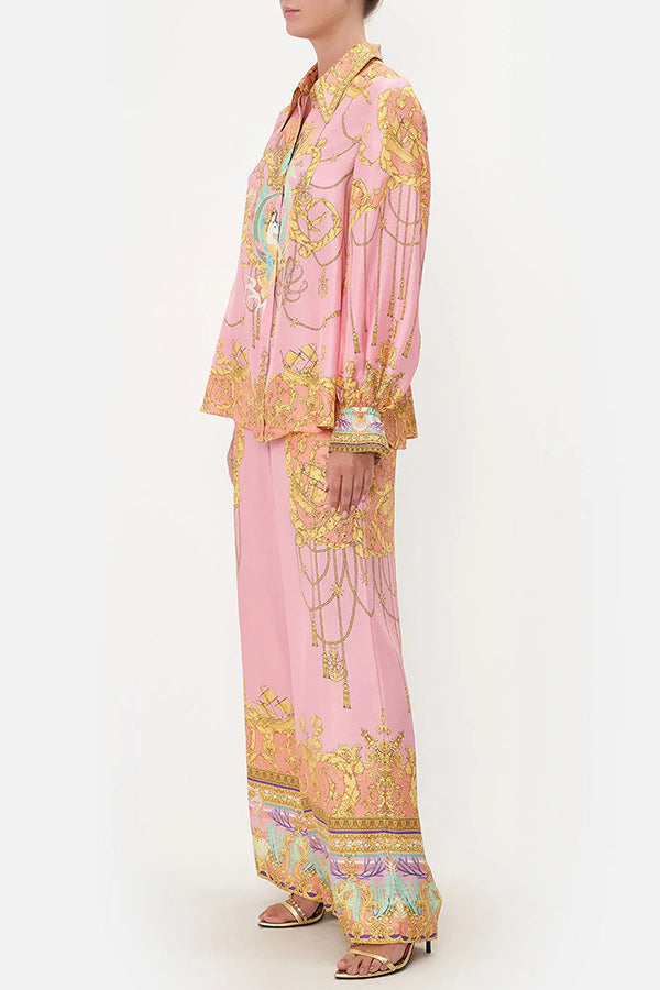 Mermaid Motel Unique Print Long Sleeve Loose Shirt and Elastic Waist Pants Set | Consonak