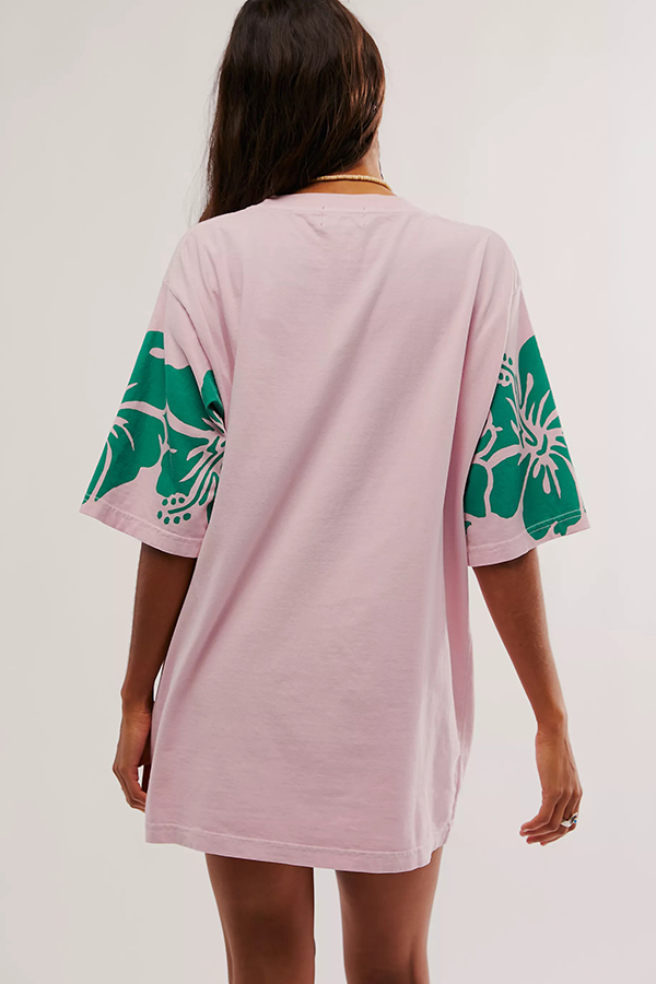 Floral Print Loose Round Neck Short Sleeve T-shirt-consonak