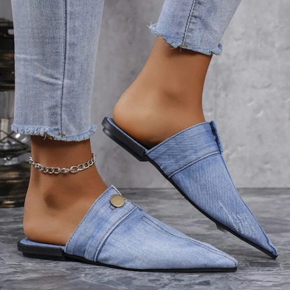 Casual Flat Pointed Toe Denim Slippers-consonak