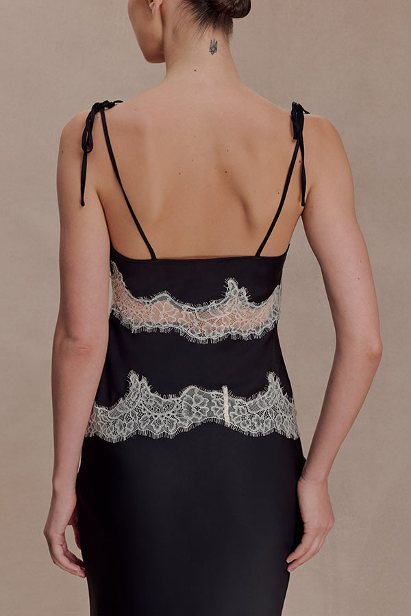 Nina Satin Lace Detail Thin Tie Up Straps Loose Tank-consonak