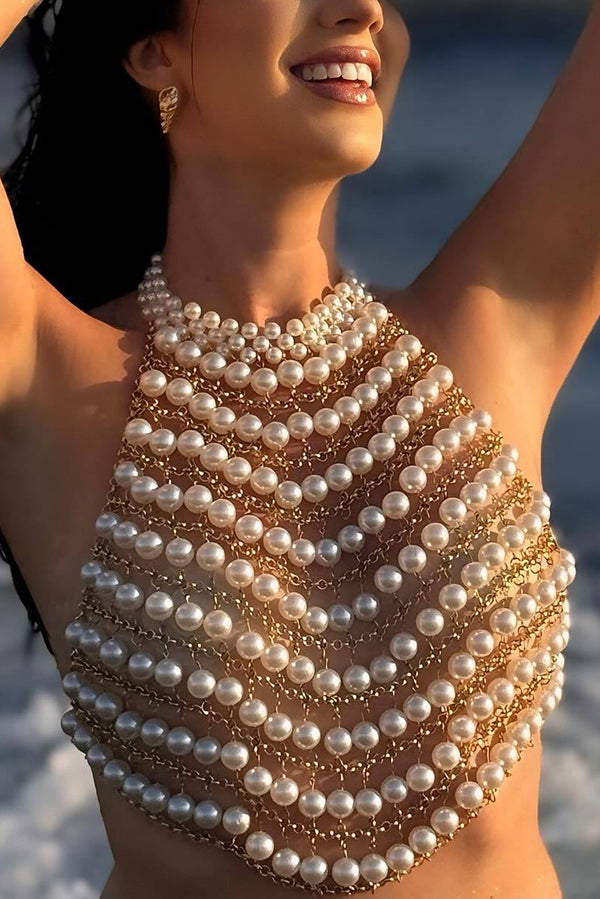 Fashionable Festival Beach Pearl Body Necklace-consonak