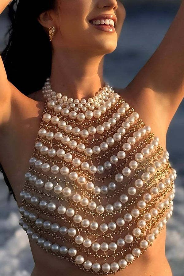 Fashionable Festival Beach Pearl Body Necklace-consonak