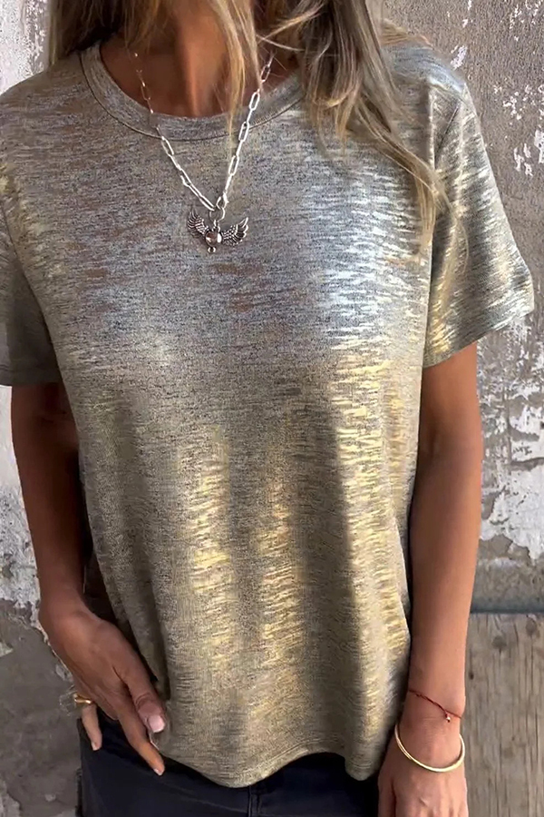 Fashionable Bronzing Round Neck Short-sleeved T-shirt-consonak