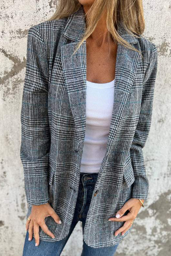Stylish Retro Houndstooth Lapel Casual Blazer | Consonak