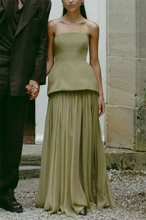 Classic Attendance Structure Strapless Tank and Pleated Tulle High Rise Maxi Skirt Set-consonak