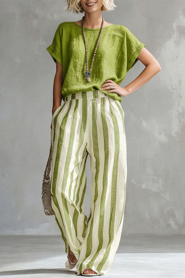 Capri Stripe Two-Piece Linen Top & Pants Se-Consonak