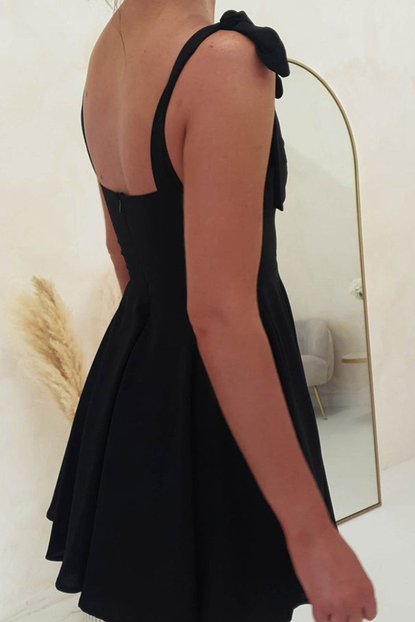 Solid Color Suspender Strap Pleated Slim Fit Mini Dress