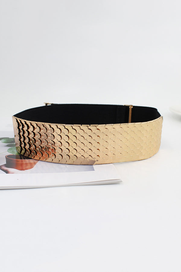 Fashionable Metal Fish Scale Elastic Belt-consonak