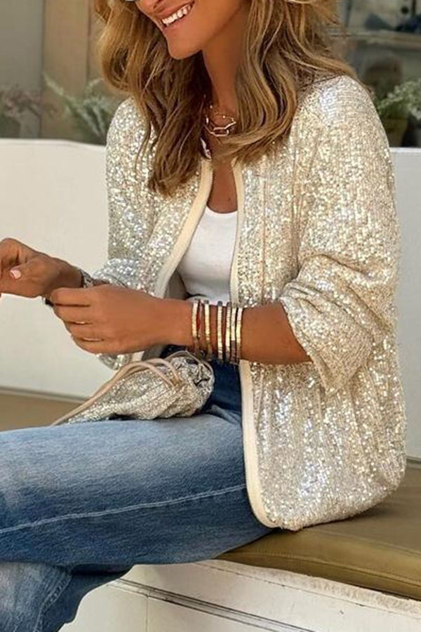 Star Kisses Sequin Zipped Long Sleeve Relaxed or Party Coat-consonak
