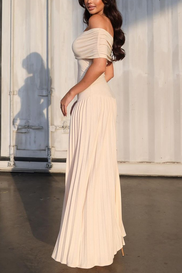 Sexy Off-shoulder Slim Fit Pleated Maxi Dress-consonak