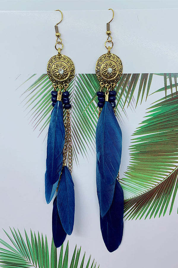 Vintage Chain Tassel Bohemian Feather Earrings-consonak