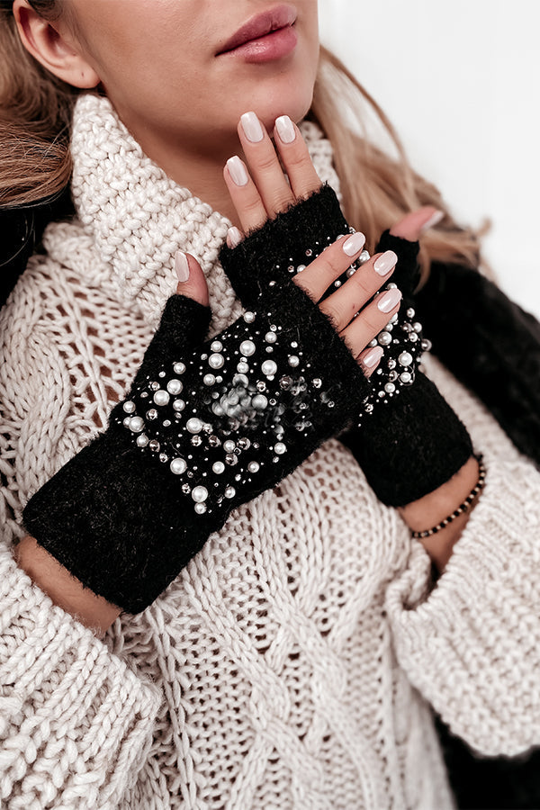 Shiny Pearl Fingerless Gloves-consonak
