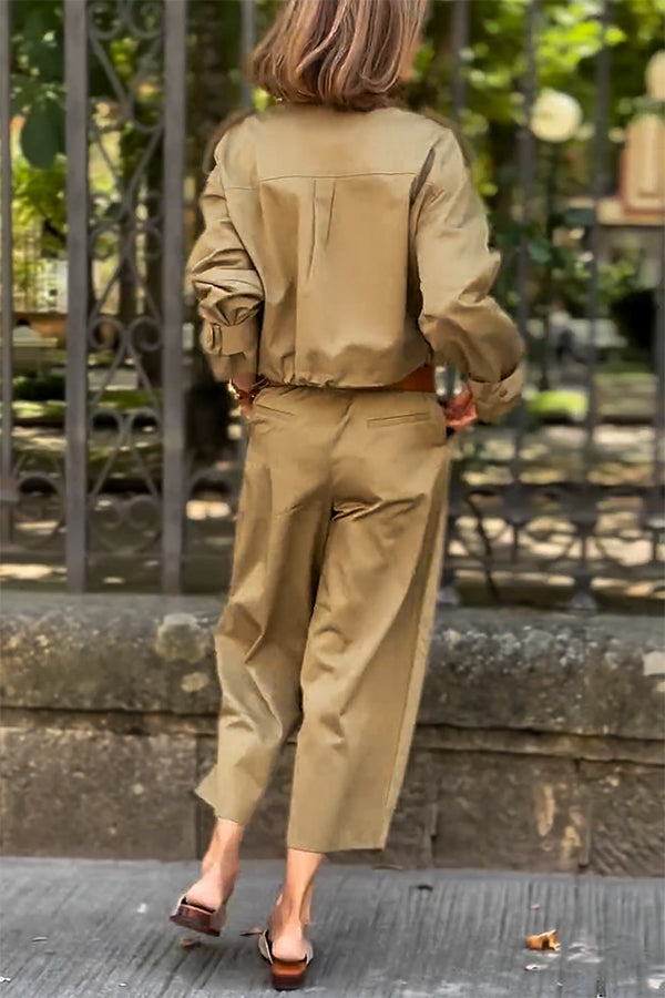 Classic Charm Mid-rise Pocketed Loose Cropped Pants-consonak