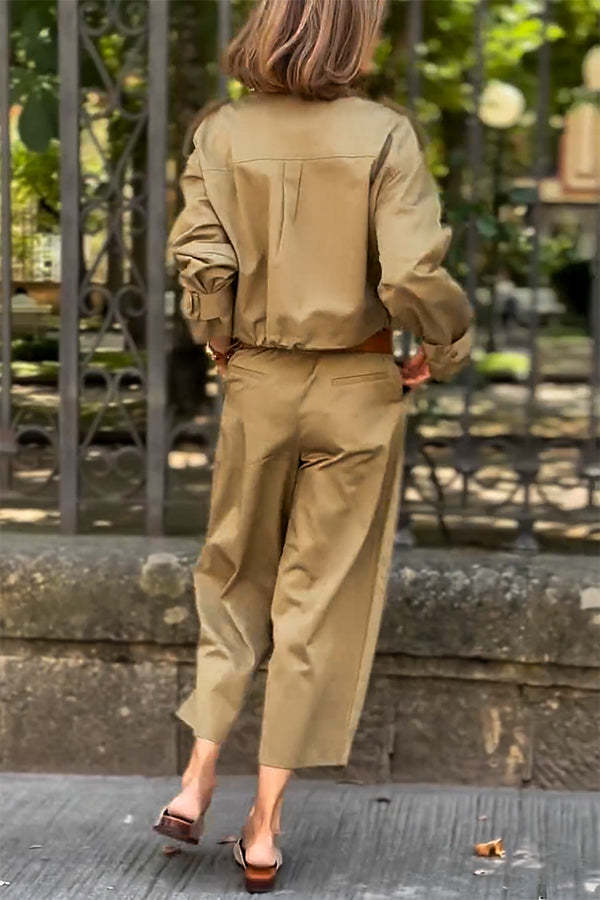 Classic Charm Mid-rise Pocketed Loose Cropped Pants-consonak