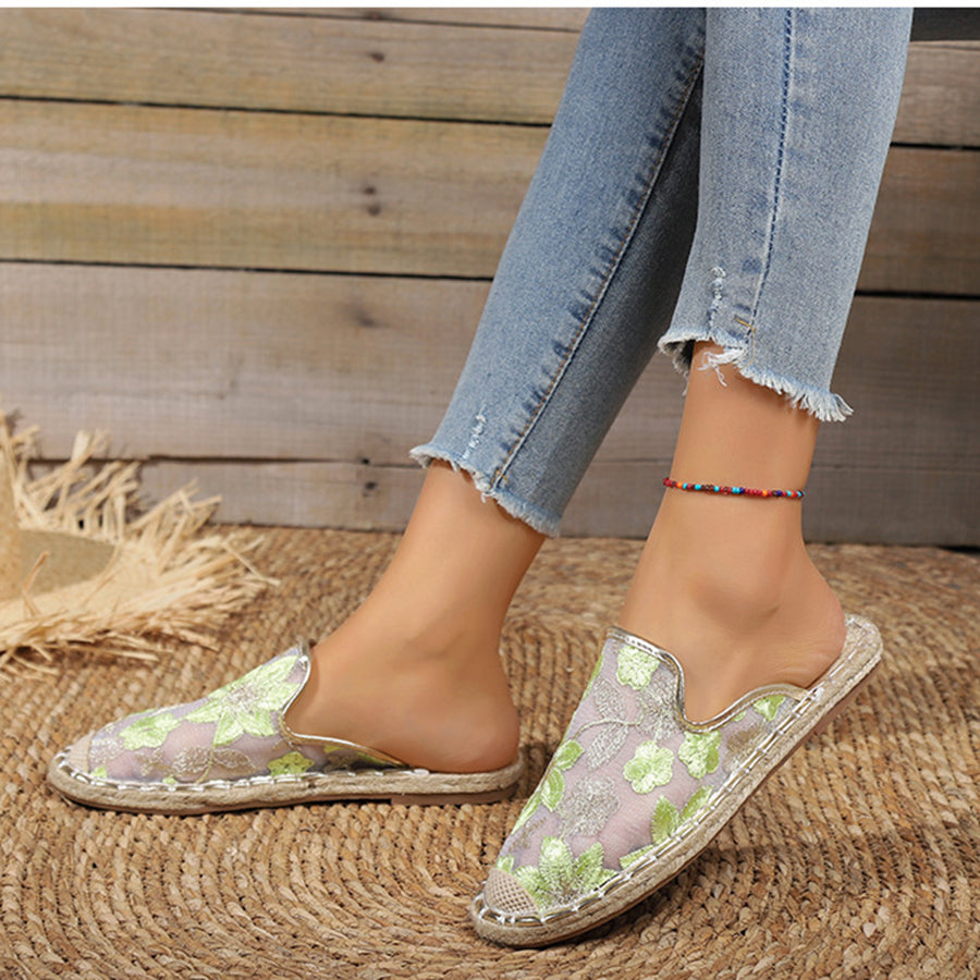 Casual Linen Woven Flat Round Toe Half Slippers-consonak